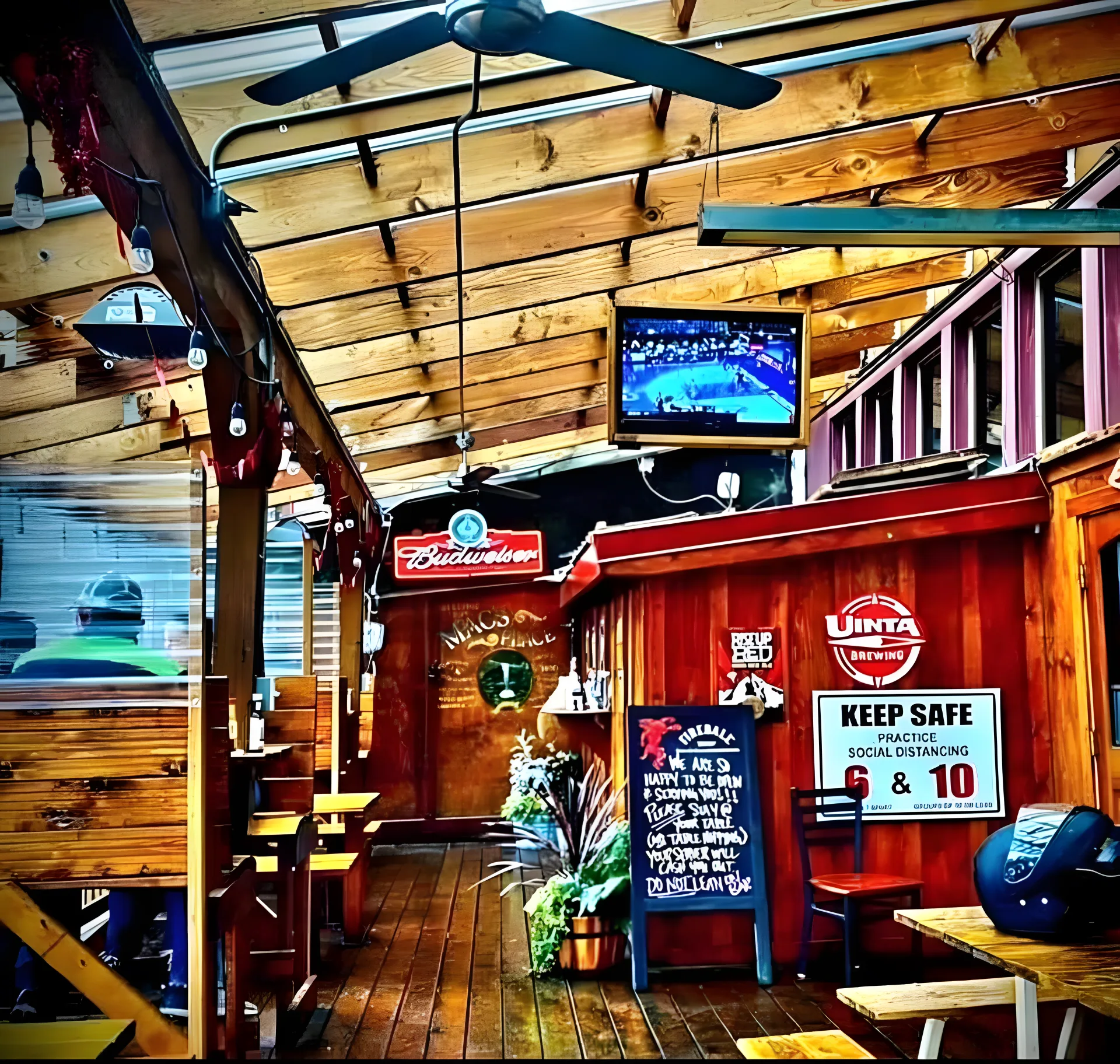 Mac's Place covered outdoor deck overlooking Silver Creek
